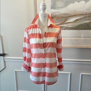Banana Republic S Rugby Cabana Striped Coral and White 100% Cotton
